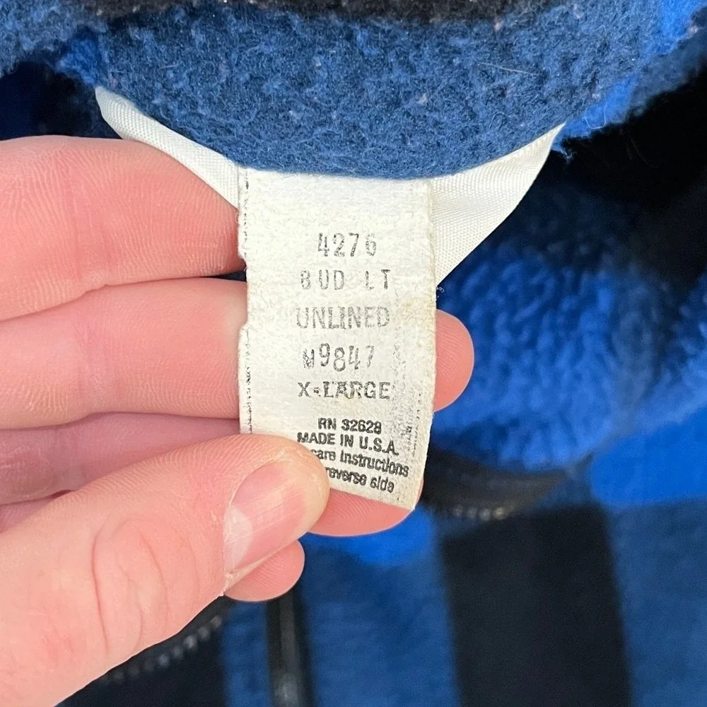VTG Official Bud Light Plaid Fleece Jacket Zip Blue Black Men's XL Polarfleece